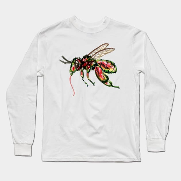 Watercolor Orchid bee Long Sleeve T-Shirt by paintedpansy